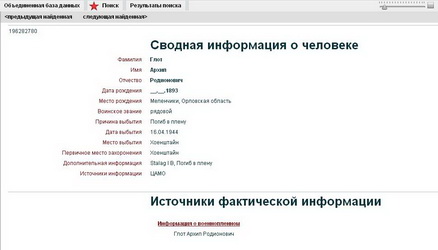  источник: Мемориал - объединенная база данных (Глот Архип Родионович).