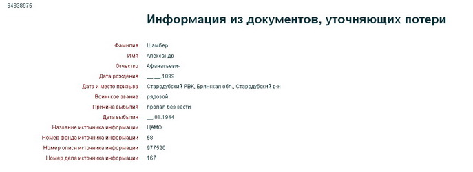  источник: Мемориал - объединенная база данных (Шамбер Александр Афанасьевич).